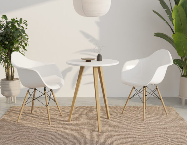 Moderní kulatý dřevěný odkládací stolek s dřevěnými nohami, 60 cm