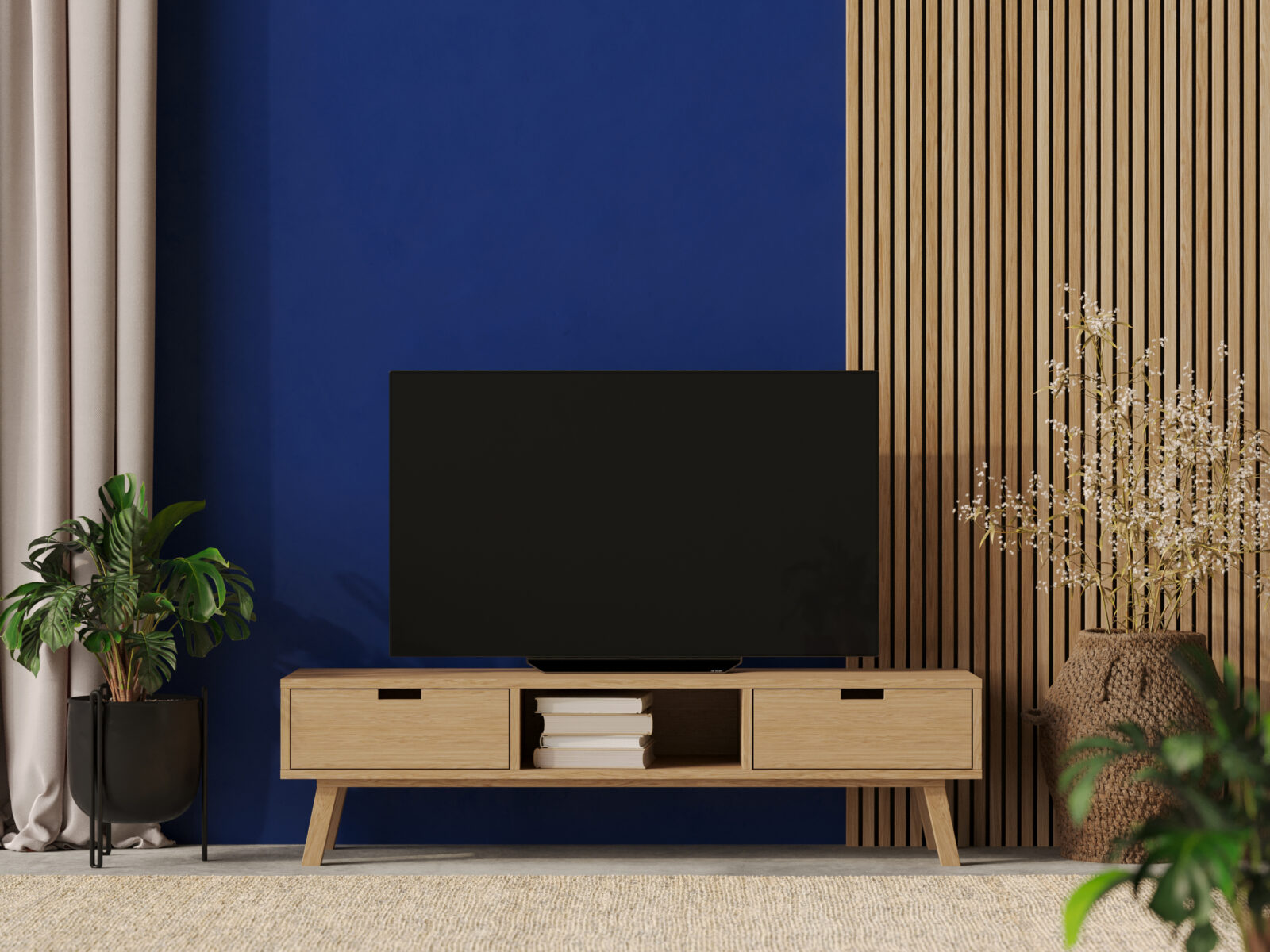 Skandinávský dřevěný TV stolek, 150 cm