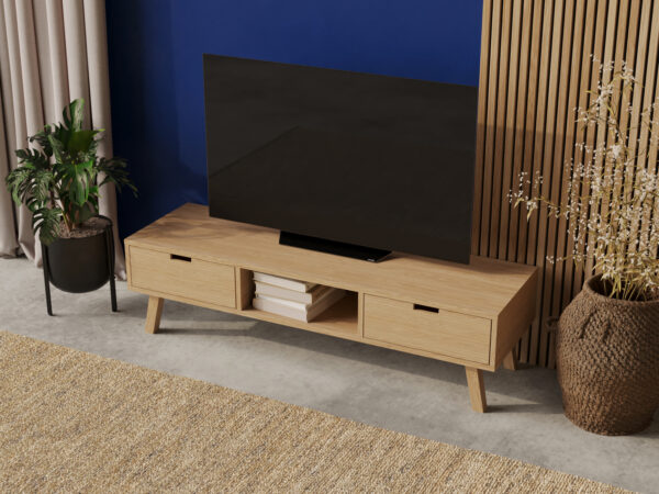 Skandinávský dřevěný TV stolek, 150 cm