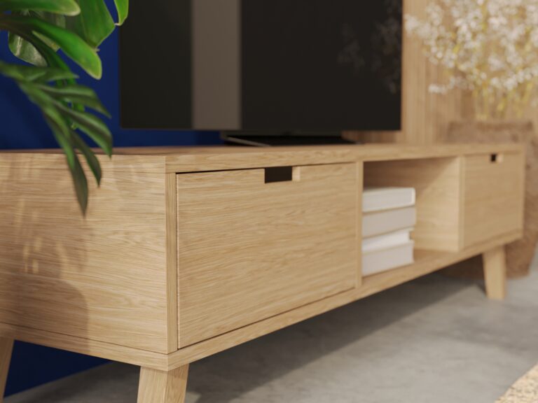 Skandinávský dřevěný TV stolek, 150 cm