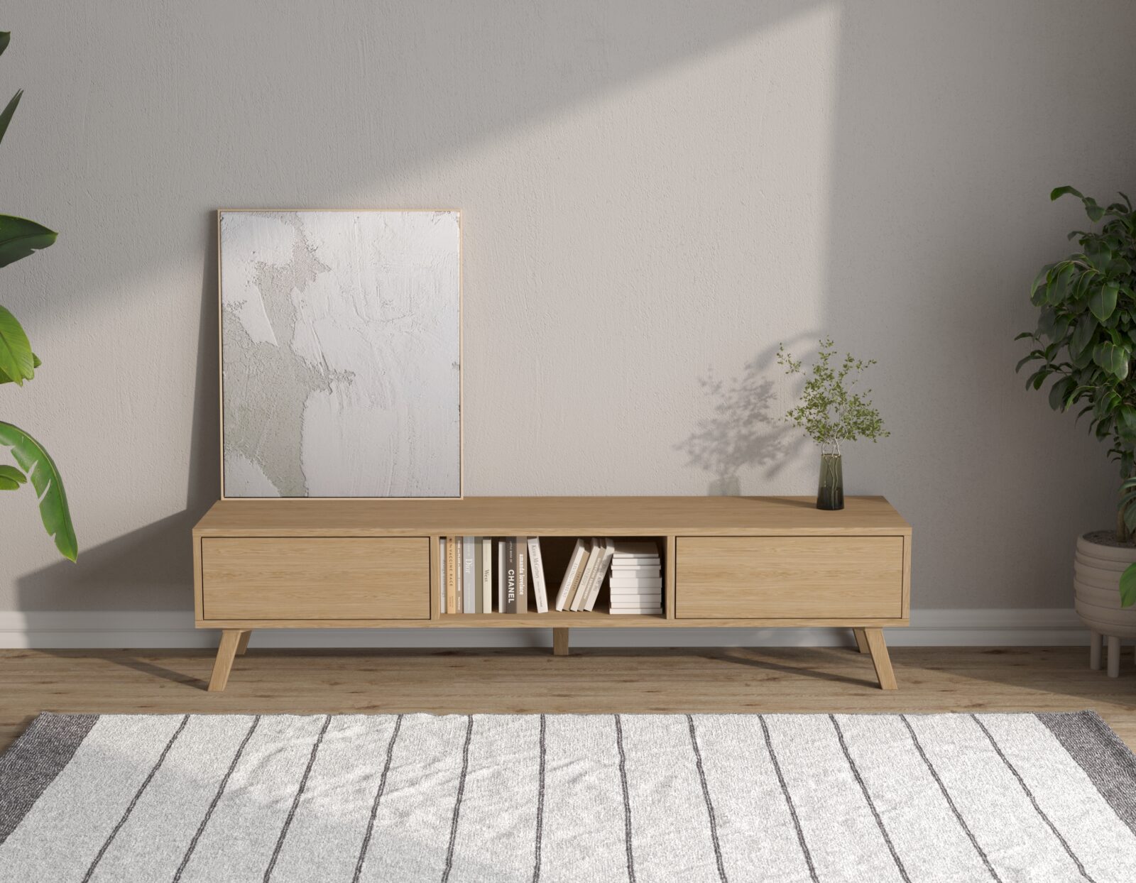 Moderní dubový TV stolek, 180 cm
