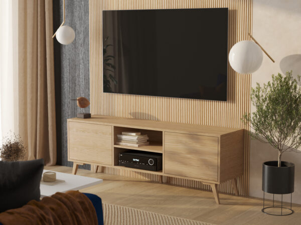 Meuble TV moderne en chêne 180 cm de large, 64 cm de haut