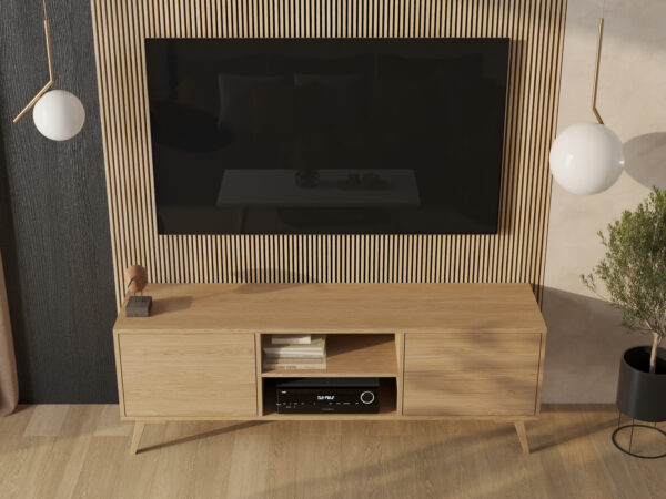 Meuble TV moderne en chêne 180 cm de large, 64 cm de haut