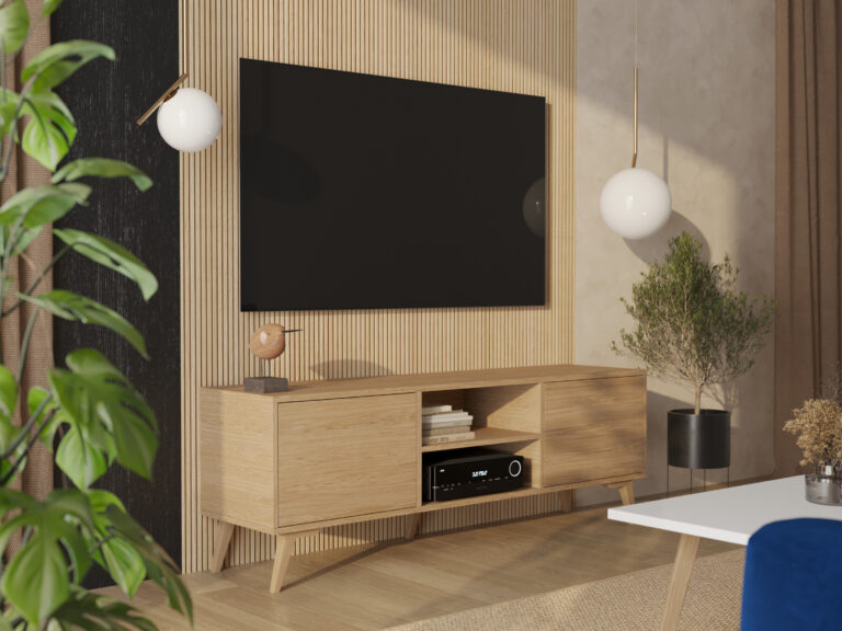 Meuble TV moderne en chêne 180 cm de large, 64 cm de haut