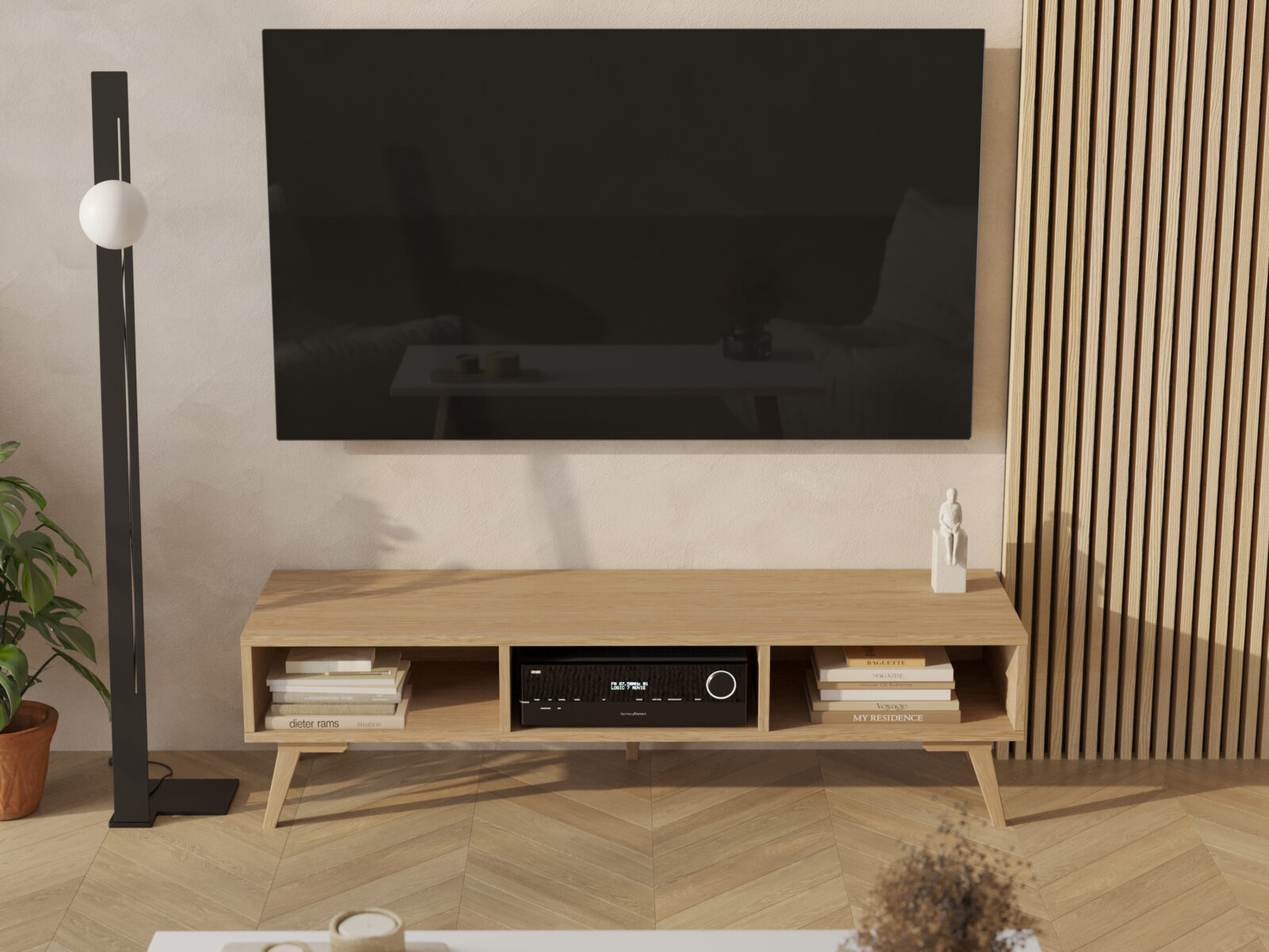 Dřevěný TV stolek s otevřenou policí, 150 cm