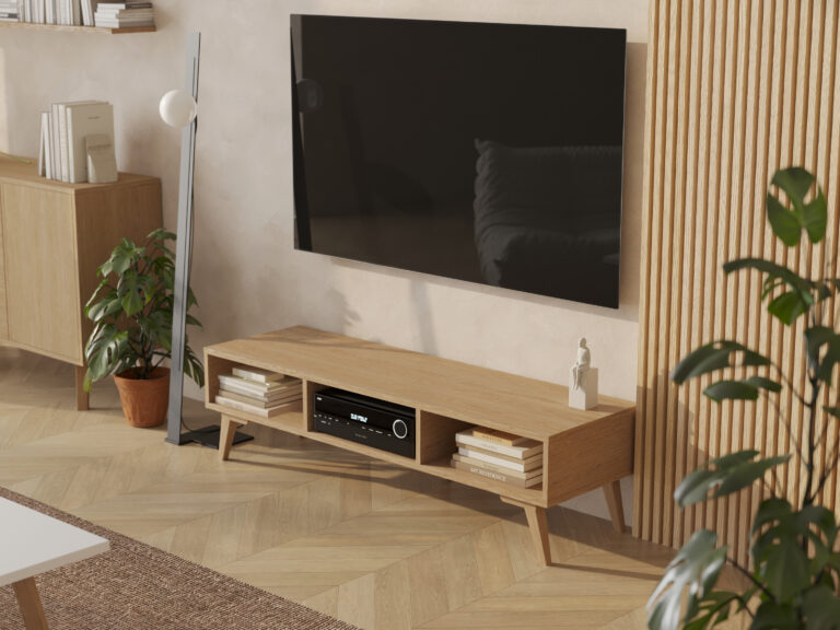 Dřevěný TV stolek s otevřenou policí, 150 cm