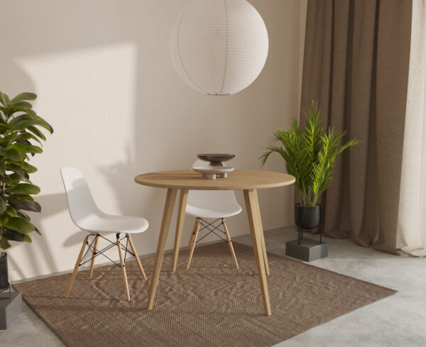 Moderní kulatý jídelní stůl z masivního dubu, 70-100 cm