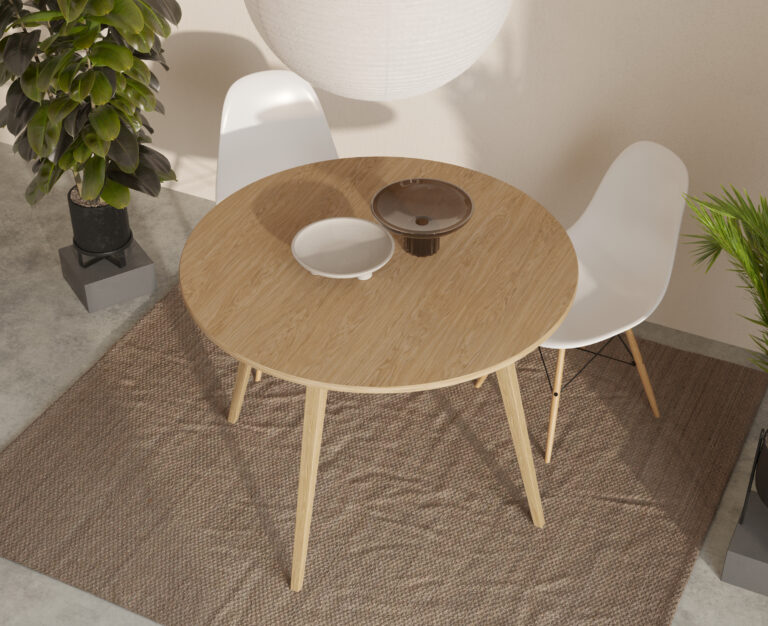 Moderní kulatý jídelní stůl z masivního dubu, 70-100 cm