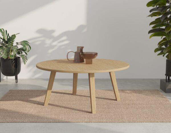 Moderní nízký kulatý konferenční stolek z masivního dubu, 50-100 cm