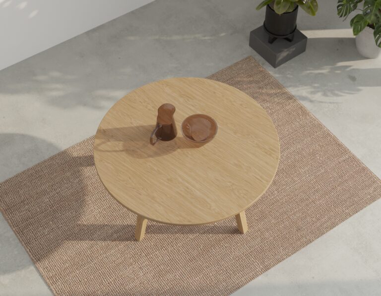 Moderní nízký kulatý konferenční stolek z masivního dubu, 50-100 cm