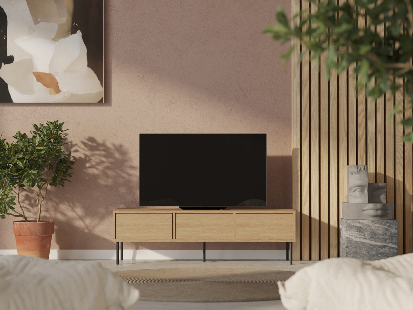 Industriální dubový TV stolek, 150 cm