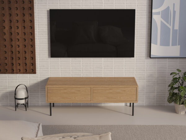 Industriální kompaktní dřevěný TV stolek se zaoblenými hranami, 120 cm