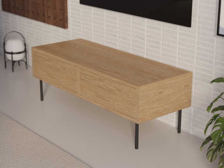 Industriální kompaktní dřevěný TV stolek se zaoblenými hranami, 120 cm
