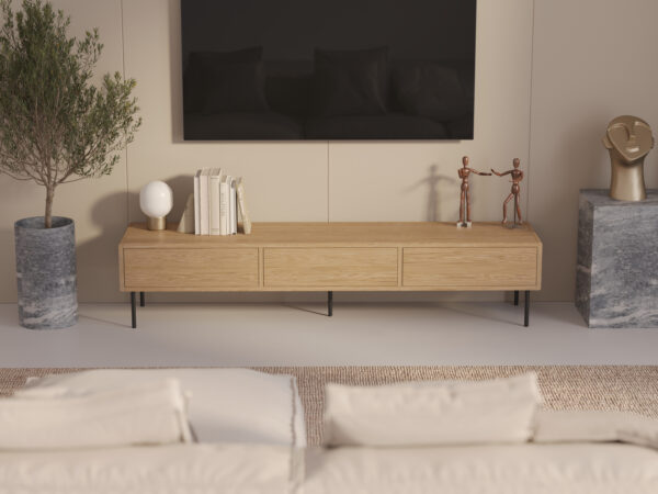 Industriální dubový TV stolek, 200 cm