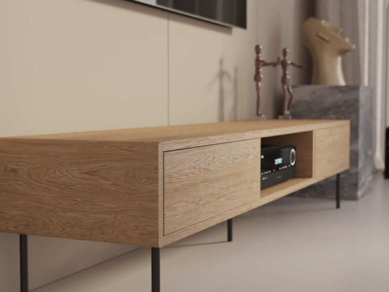 Industriální dubový TV stolek, 200 cm
