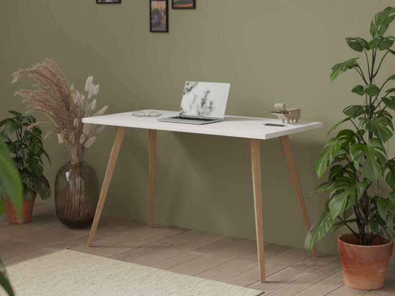 Minimalistický psací stůl s bílou deskou, 90 cm