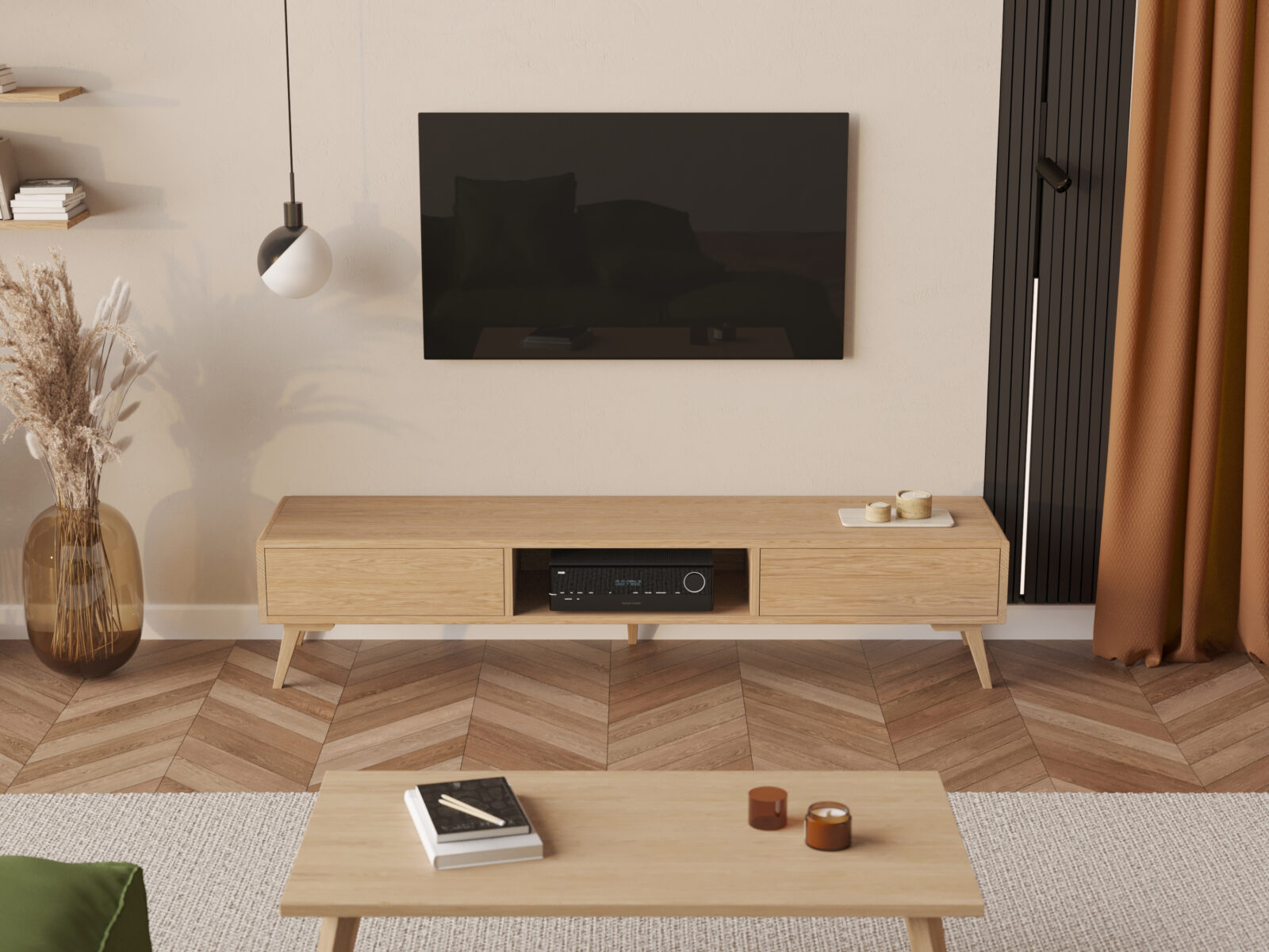 Moderní dubový TV stolek, 200 cm