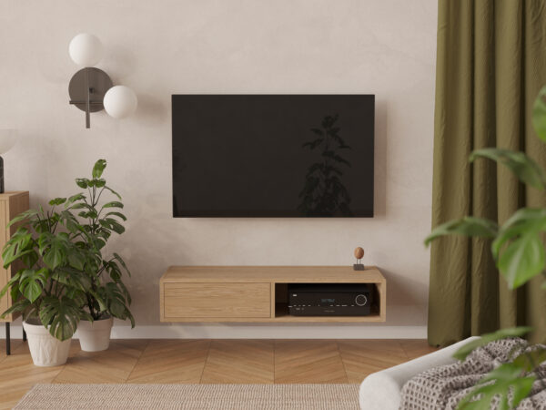 Moderní závěsný dřevěný TV stolek, 120 cm
