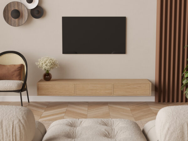 Závěsný TV stolek s dvířky, 200 cm