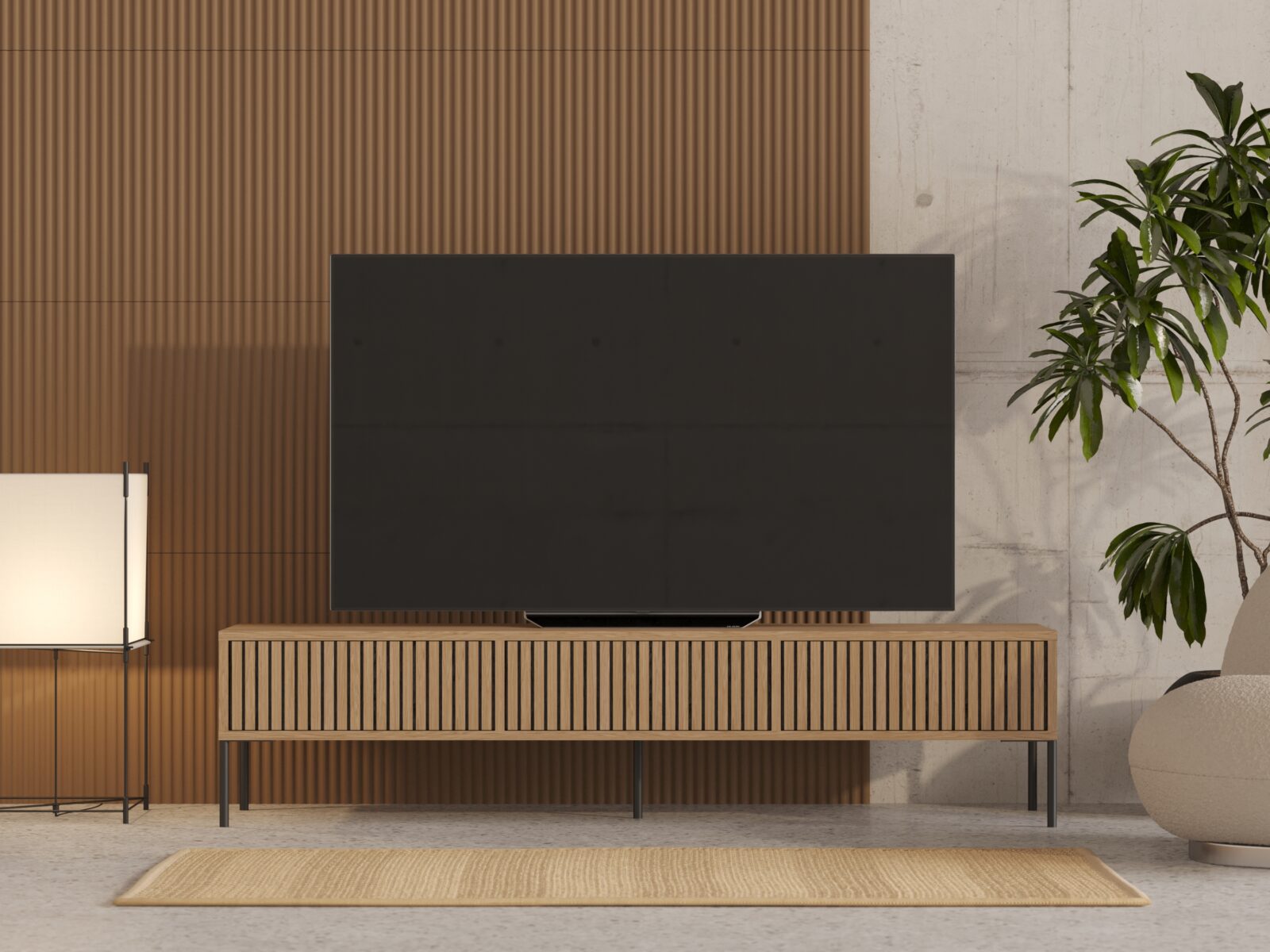 Meuble TV 180 cm avec lames de chêne,
