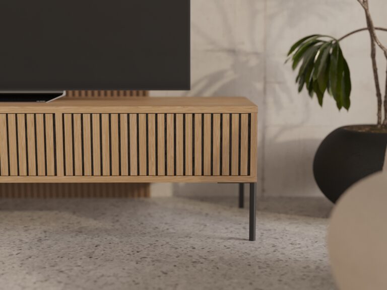 Meuble TV 180 cm avec lames de chêne,