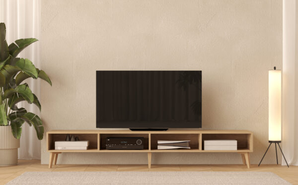 Dřevěný TV stolek s úložným prostorem, 240 x 45 cm
