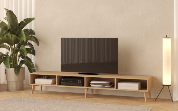 Dřevěný TV stolek s úložným prostorem, 240 x 45 cm