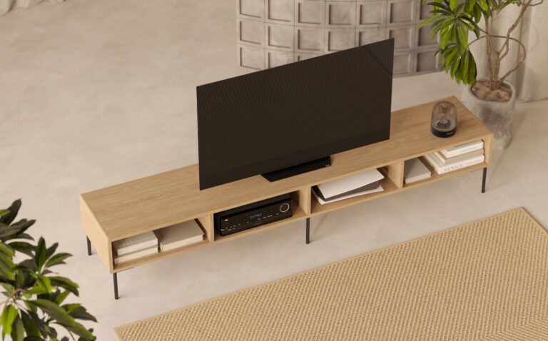 Moderní dlouhý dřevěný TV stolek, 240 cm